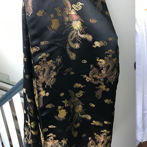 Golden Dragon on Black Satin long skirt EUC small - Picture 8 of 8